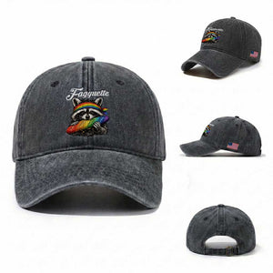 Faguette LGBTQ Washed Cotton Baseball Cap Funny Pride Raccoon Rainbow TS14 Washed Cap Universal Fit Dark Gray Print Your Wear