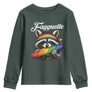Faguette LGBTQ Youth Sweatshirt Funny Pride Raccoon Rainbow TS14 Dark Forest Green Print Your Wear