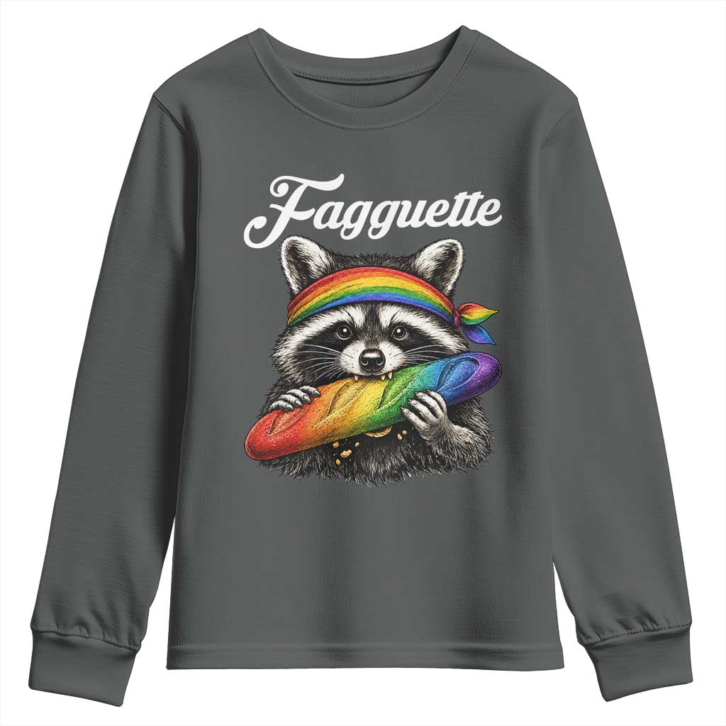 Faguette LGBTQ Youth Sweatshirt Funny Pride Raccoon Rainbow TS14 Dark Heather Print Your Wear