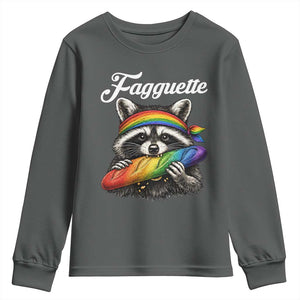 Faguette LGBTQ Youth Sweatshirt Funny Pride Raccoon Rainbow TS14 Dark Heather Print Your Wear