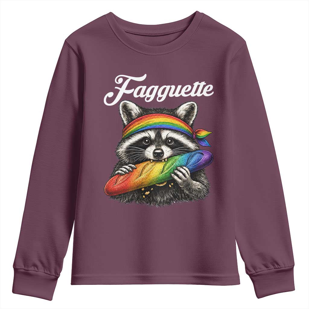 Faguette LGBTQ Youth Sweatshirt Funny Pride Raccoon Rainbow TS14 Maroon Print Your Wear