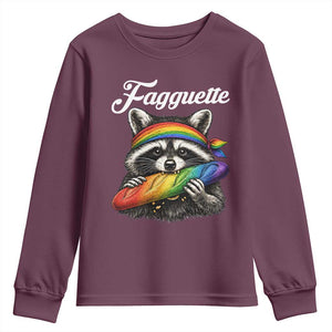 Faguette LGBTQ Youth Sweatshirt Funny Pride Raccoon Rainbow TS14 Maroon Print Your Wear