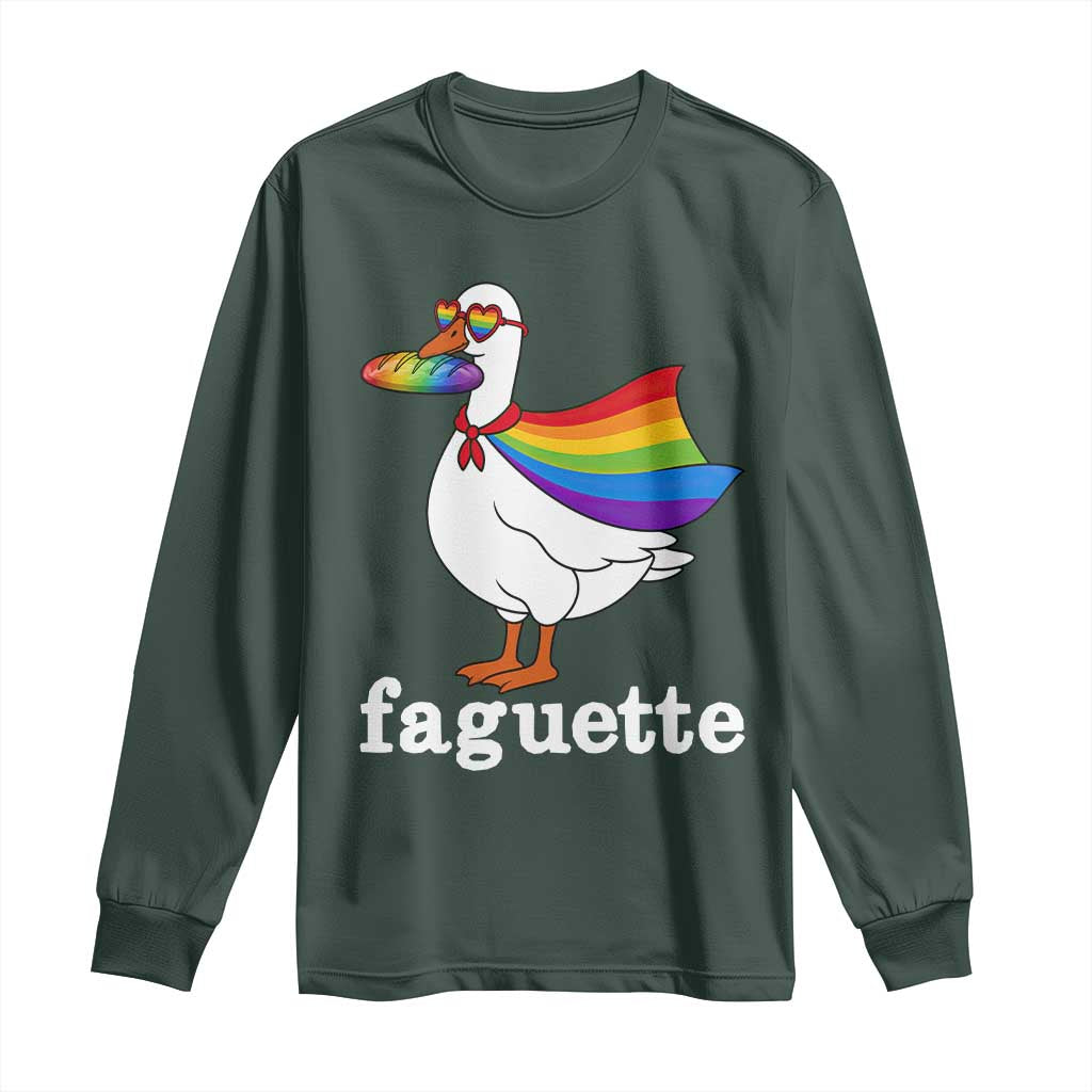 Faguette LGBTQ Long Sleeve Shirt Funny Pride Goose Rainbow TS14 Dark Forest Green Print Your Wear