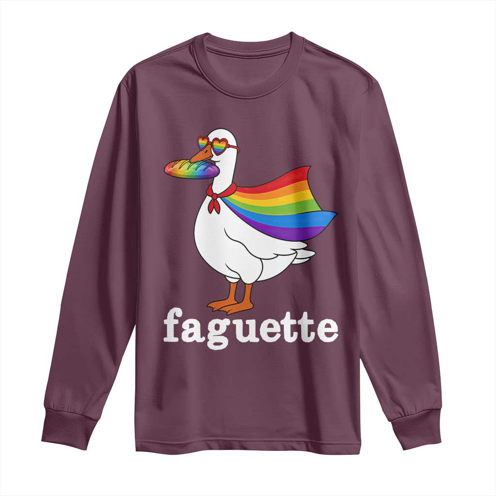 Faguette LGBTQ Long Sleeve Shirt Funny Pride Goose Rainbow TS14 Maroon Print Your Wear