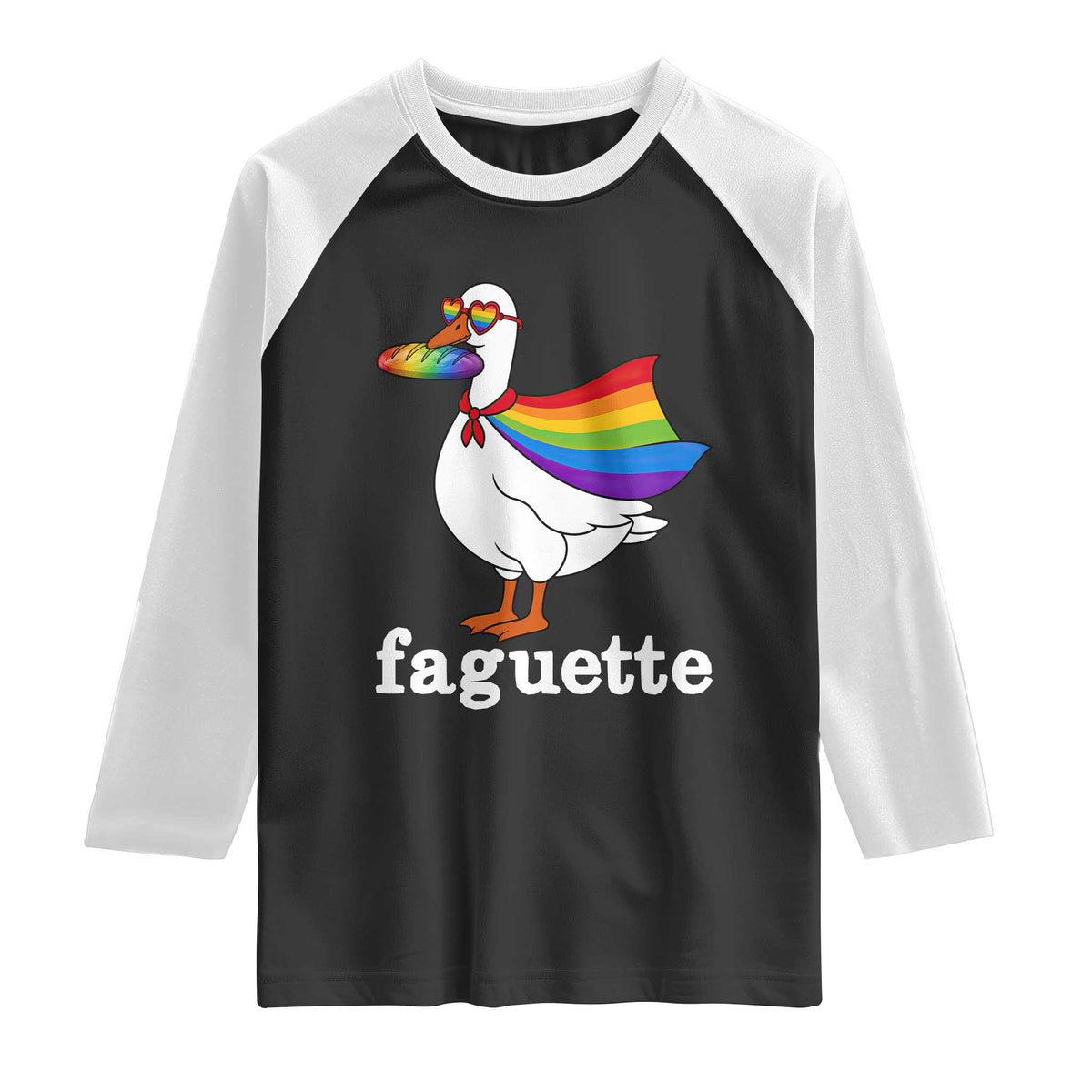 Faguette LGBTQ Raglan Shirt Funny Pride Goose Rainbow TS14 Black White Print Your Wear