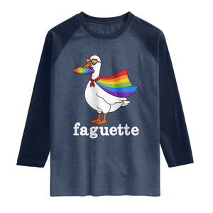 Faguette LGBTQ Raglan Shirt Funny Pride Goose Rainbow TS14 Heather Denim Navy Print Your Wear