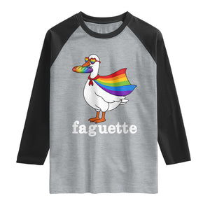 Faguette LGBTQ Raglan Shirt Funny Pride Goose Rainbow TS14 Heather Gray Black Print Your Wear
