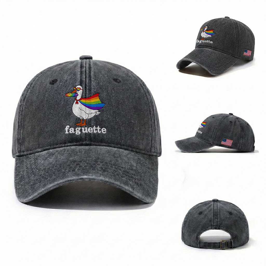Faguette LGBTQ Washed Cotton Baseball Cap Funny Pride Goose Rainbow TS14 Washed Cap Universal Fit Dark Gray Print Your Wear