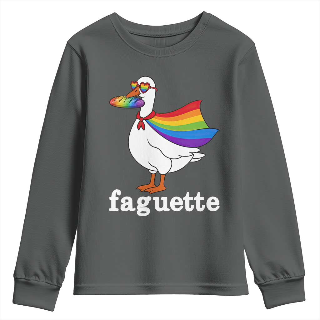 Faguette LGBTQ Youth Sweatshirt Funny Pride Goose Rainbow TS14 Dark Heather Print Your Wear
