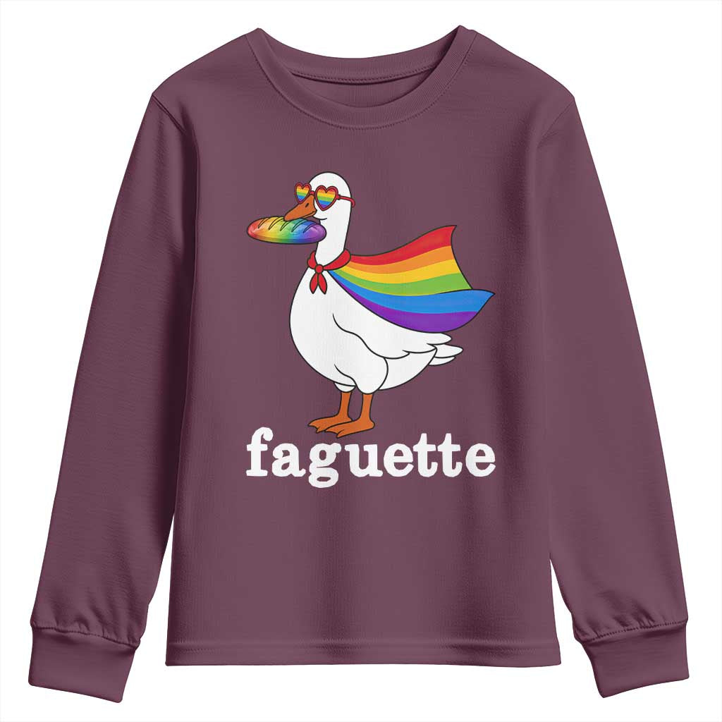 Faguette LGBTQ Youth Sweatshirt Funny Pride Goose Rainbow TS14 Maroon Print Your Wear