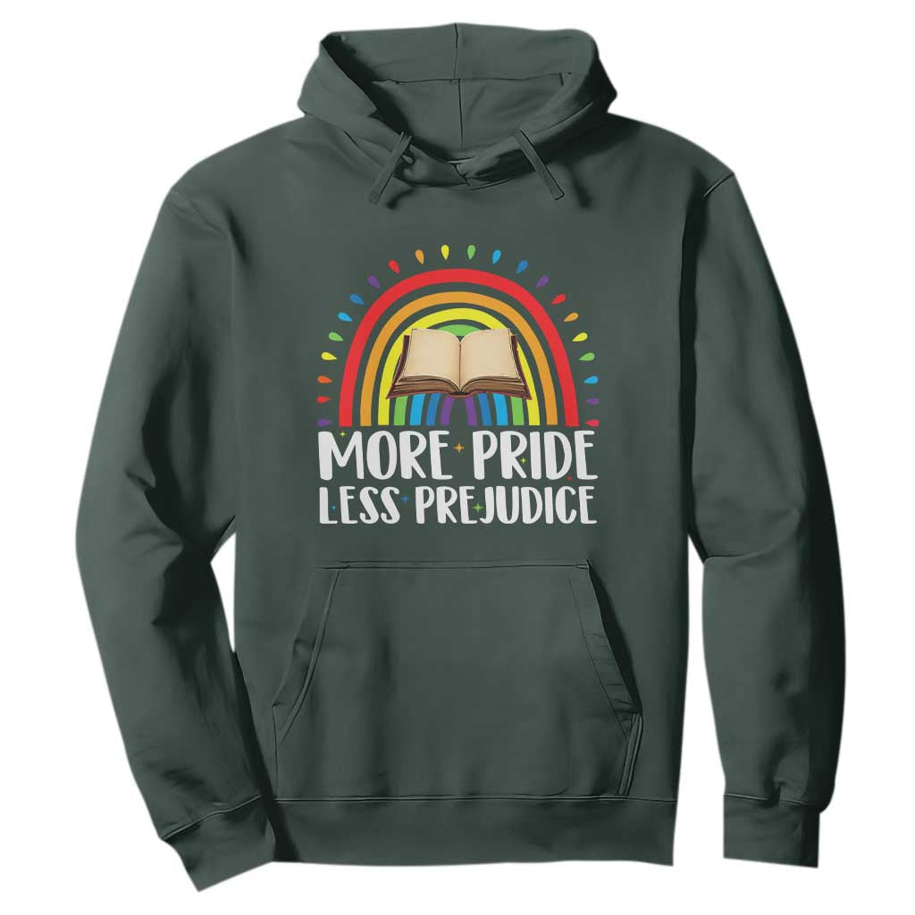 More Pride Less Prejudice Hoodie LGBTQ Pride Month Book Lover TS14 Dark Forest Green Print Your Wear