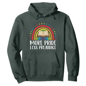 More Pride Less Prejudice Hoodie LGBTQ Pride Month Book Lover TS14 Dark Forest Green Print Your Wear