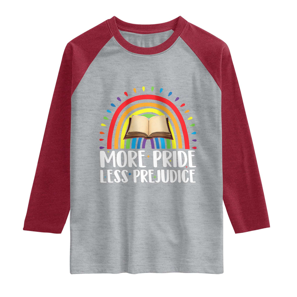More Pride Less Prejudice Raglan Shirt LGBTQ Pride Month Book Lover TS14 Heather Gray Heather Red Print Your Wear
