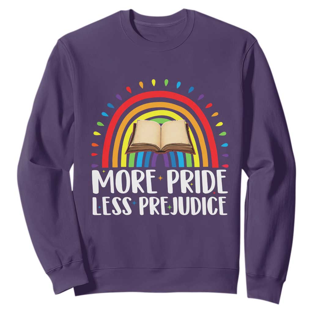 More Pride Less Prejudice Sweatshirt LGBTQ Pride Month Book Lover TS14 Purple Print Your Wear