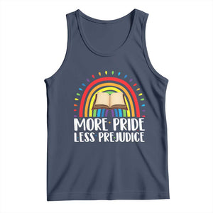 More Pride Less Prejudice Tank Top LGBTQ Pride Month Book Lover TS14 Navy Print Your Wear