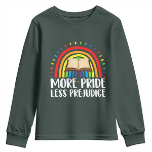More Pride Less Prejudice Youth Sweatshirt LGBTQ Pride Month Book Lover TS14 Dark Forest Green Print Your Wear