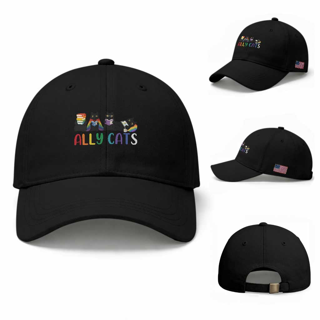 Rainbow Pride Ally Cats Baseball Cap LGBTQ Inclusion Cat Lover Gift TS14 Baseball Cap Universal Fit Black Print Your Wear