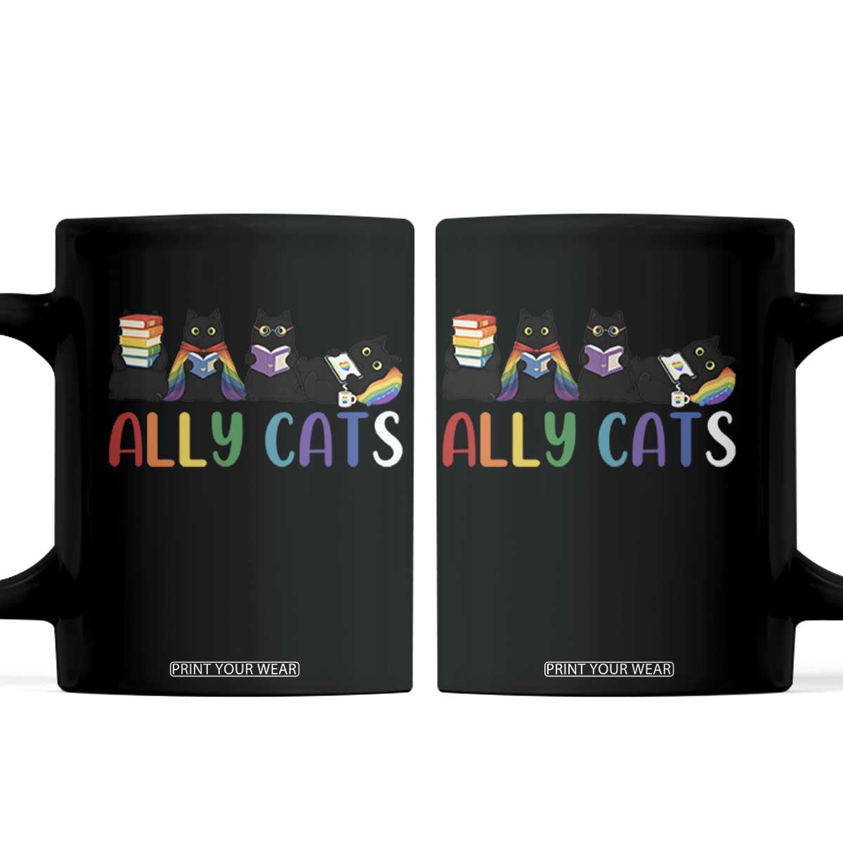 Rainbow Pride Ally Cats Coffee Mug LGBTQ Inclusion Cat Lover Gift TS14 Black Print Your Wear