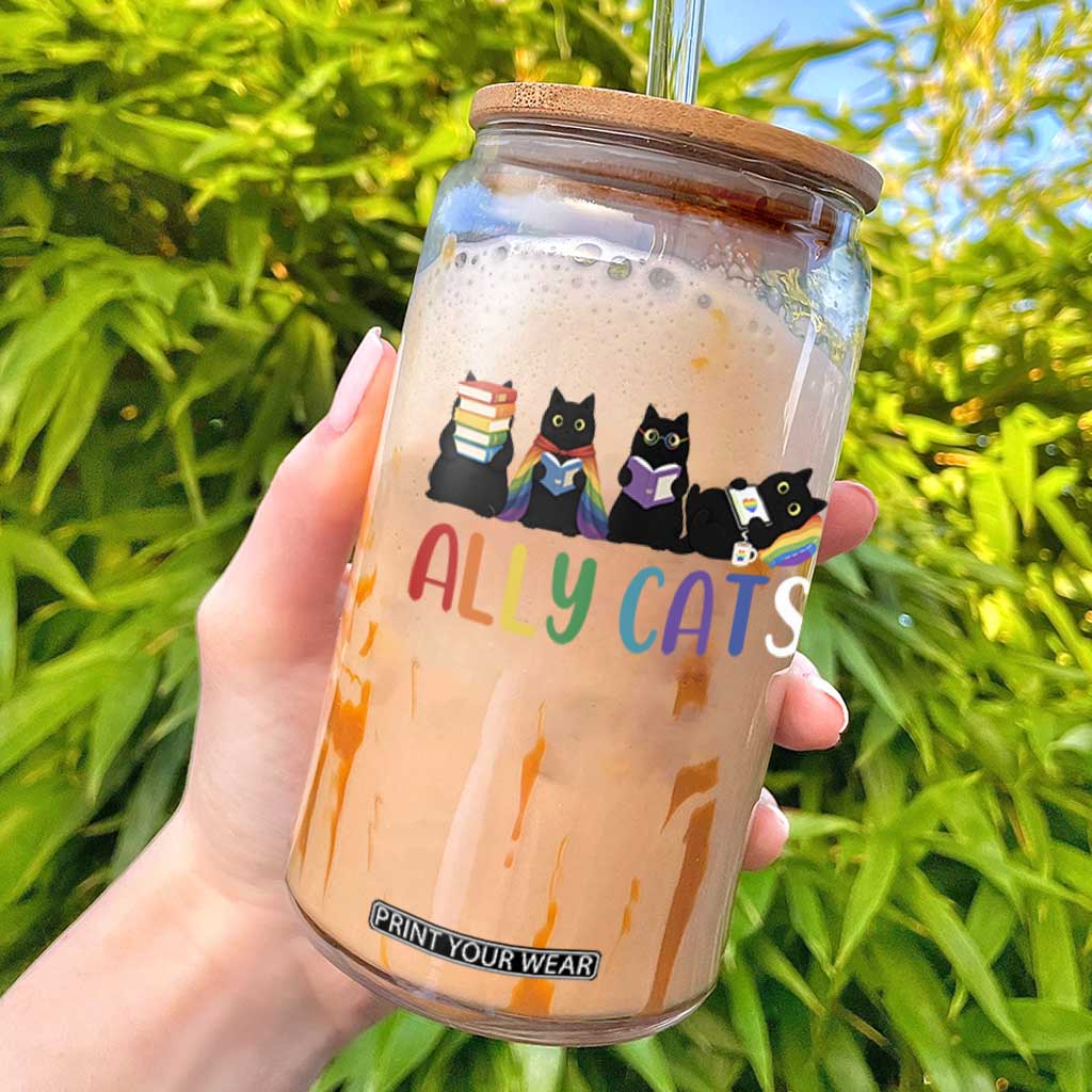 Rainbow Pride Ally Cats Glass Can LGBTQ Inclusion Cat Lover Gift TS14 Black Print Your Wear