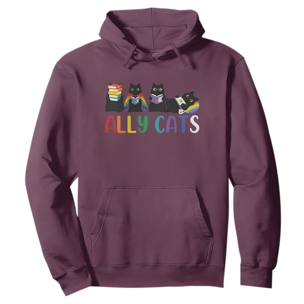 Rainbow Pride Ally Cats Hoodie LGBTQ Inclusion Cat Lover Gift TS14 Maroon Print Your Wear