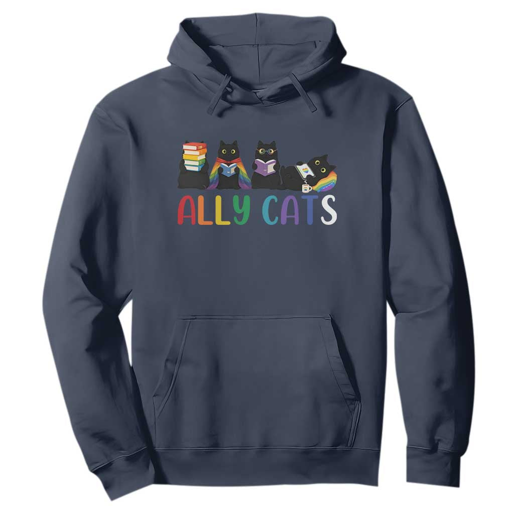 Rainbow Pride Ally Cats Hoodie LGBTQ Inclusion Cat Lover Gift TS14 Navy Print Your Wear