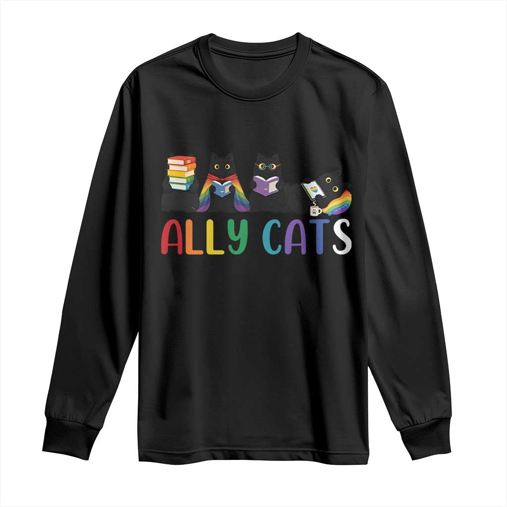 Rainbow Pride Ally Cats Long Sleeve Shirt LGBTQ Inclusion Cat Lover Gift TS14 Black Print Your Wear