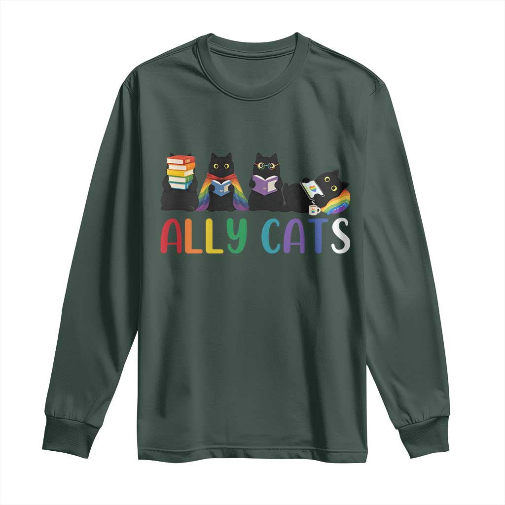 Rainbow Pride Ally Cats Long Sleeve Shirt LGBTQ Inclusion Cat Lover Gift TS14 Dark Forest Green Print Your Wear