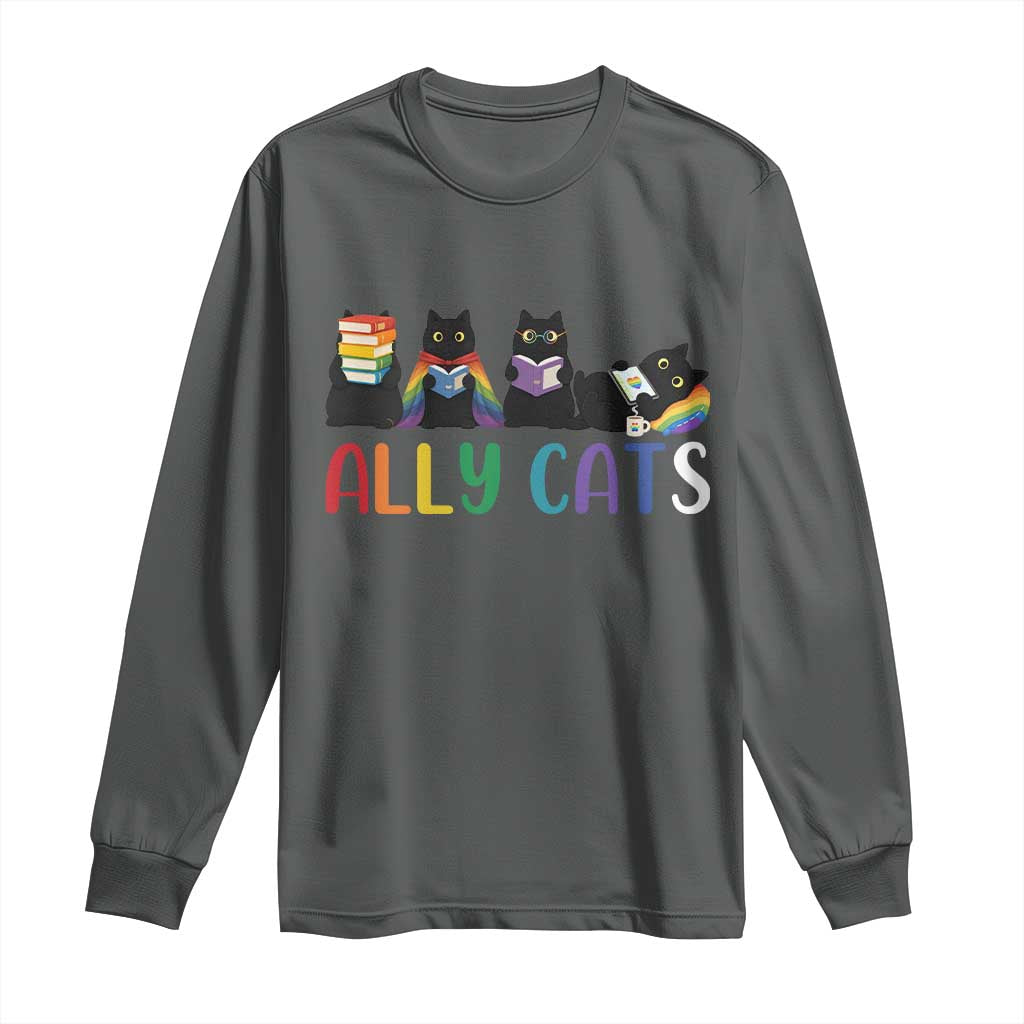 Rainbow Pride Ally Cats Long Sleeve Shirt LGBTQ Inclusion Cat Lover Gift TS14 Dark Heather Print Your Wear