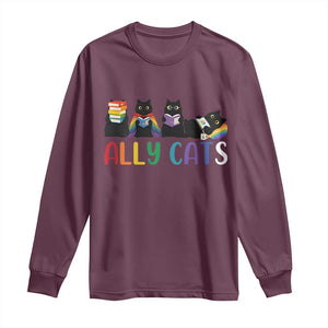 Rainbow Pride Ally Cats Long Sleeve Shirt LGBTQ Inclusion Cat Lover Gift TS14 Maroon Print Your Wear