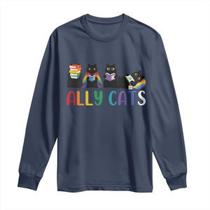 Rainbow Pride Ally Cats Long Sleeve Shirt LGBTQ Inclusion Cat Lover Gift TS14 Navy Print Your Wear