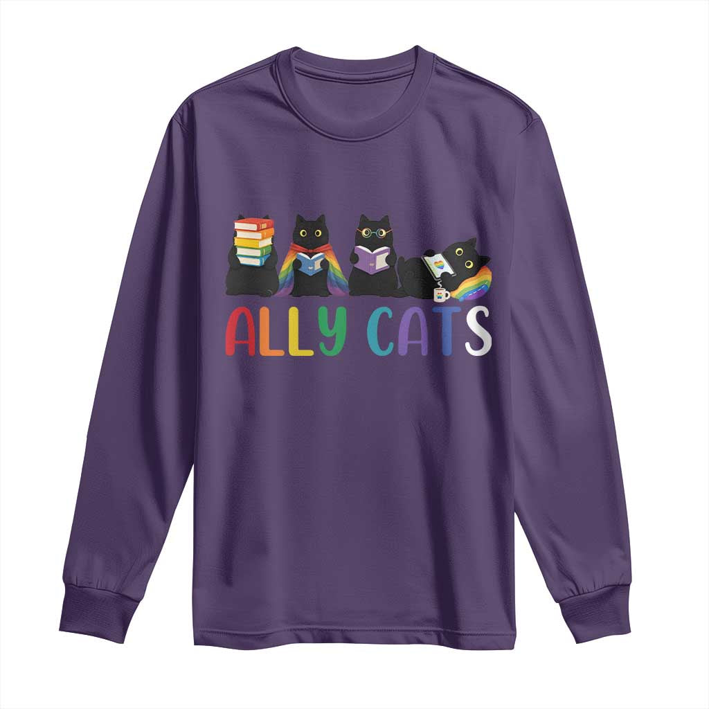Rainbow Pride Ally Cats Long Sleeve Shirt LGBTQ Inclusion Cat Lover Gift TS14 Purple Print Your Wear
