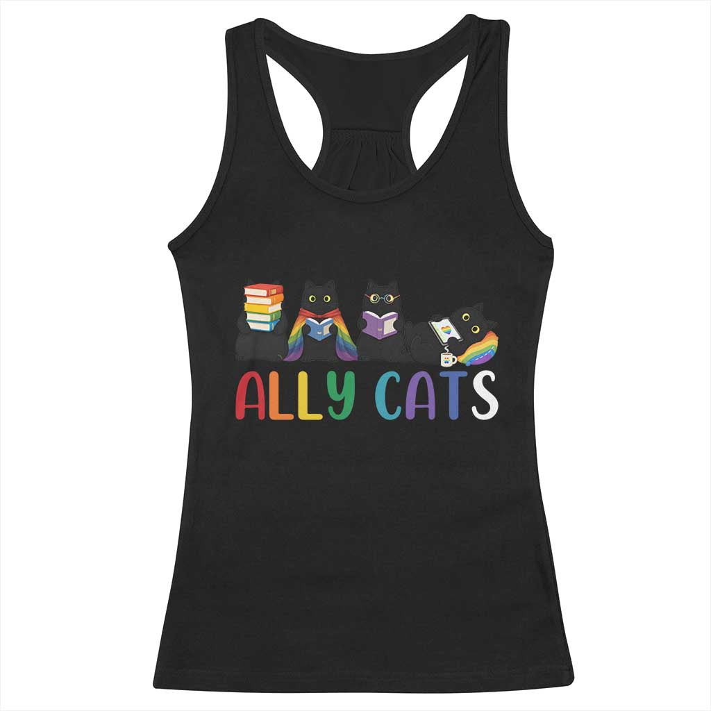 Rainbow Pride Ally Cats Racerback Tank Top LGBTQ Inclusion Cat Lover Gift TS14 Black Print Your Wear