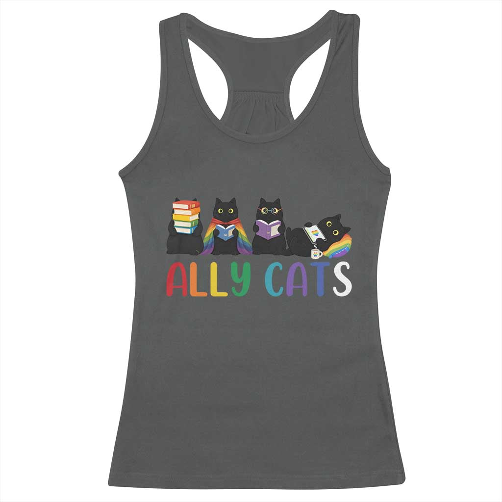 Rainbow Pride Ally Cats Racerback Tank Top LGBTQ Inclusion Cat Lover Gift TS14 Dark Heather Print Your Wear