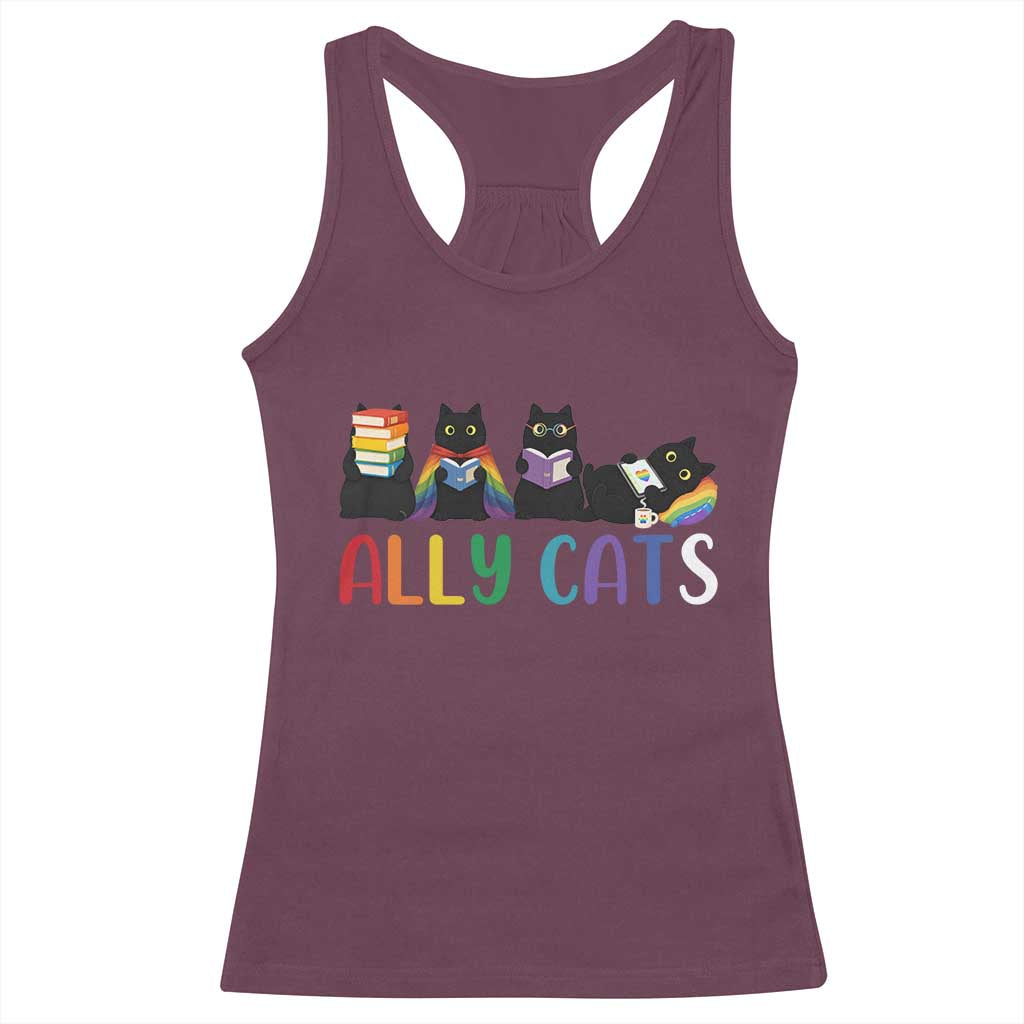 Rainbow Pride Ally Cats Racerback Tank Top LGBTQ Inclusion Cat Lover Gift TS14 Maroon Print Your Wear