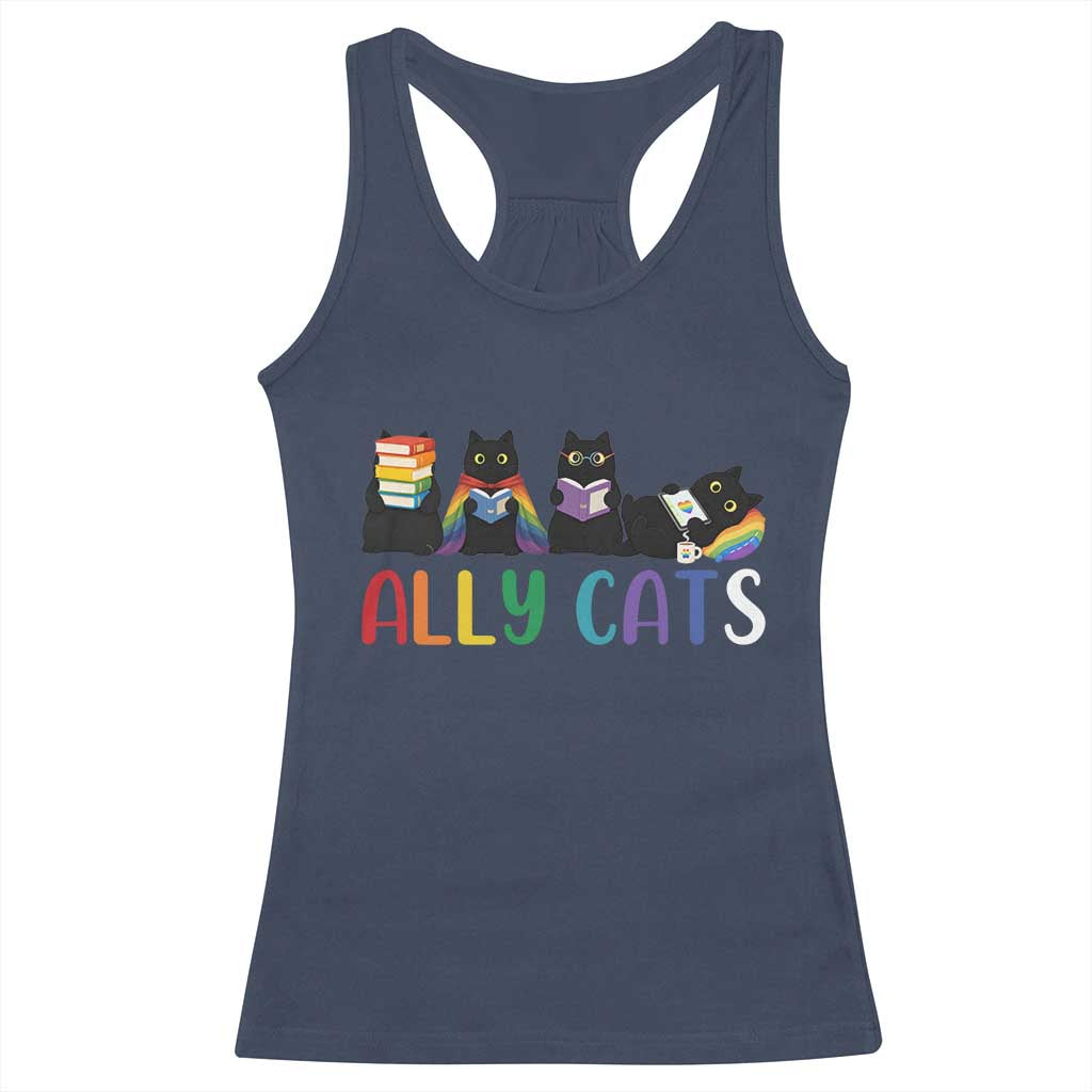 Rainbow Pride Ally Cats Racerback Tank Top LGBTQ Inclusion Cat Lover Gift TS14 Navy Print Your Wear