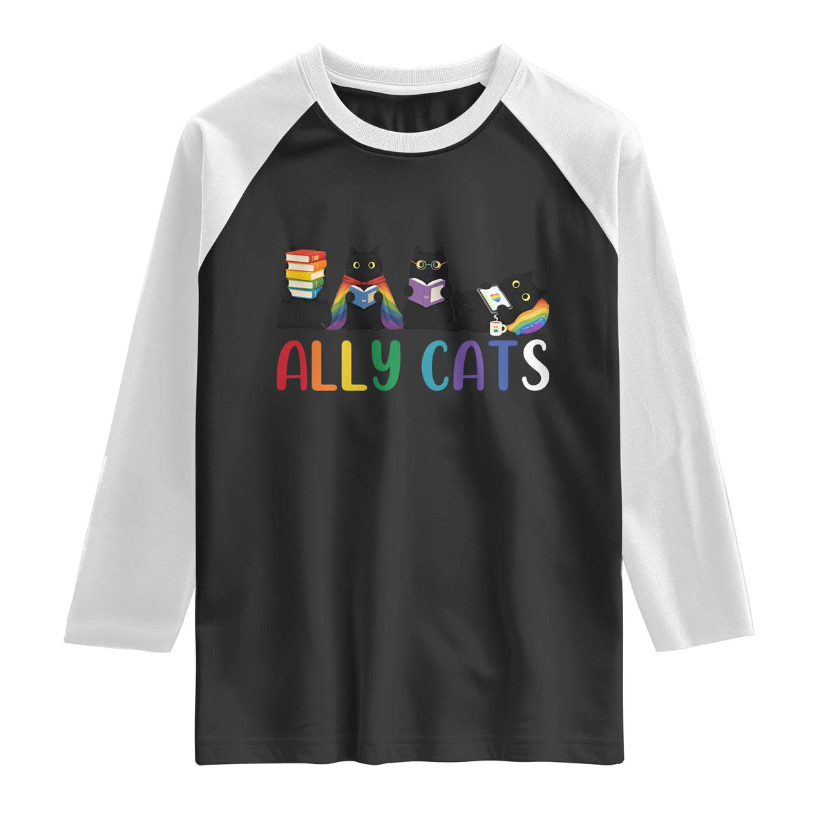 Rainbow Pride Ally Cats Raglan Shirt LGBTQ Inclusion Cat Lover Gift TS14 Black White Print Your Wear