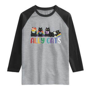 Rainbow Pride Ally Cats Raglan Shirt LGBTQ Inclusion Cat Lover Gift TS14 Heather Gray Black Print Your Wear