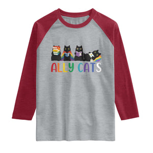 Rainbow Pride Ally Cats Raglan Shirt LGBTQ Inclusion Cat Lover Gift TS14 Heather Gray Heather Red Print Your Wear