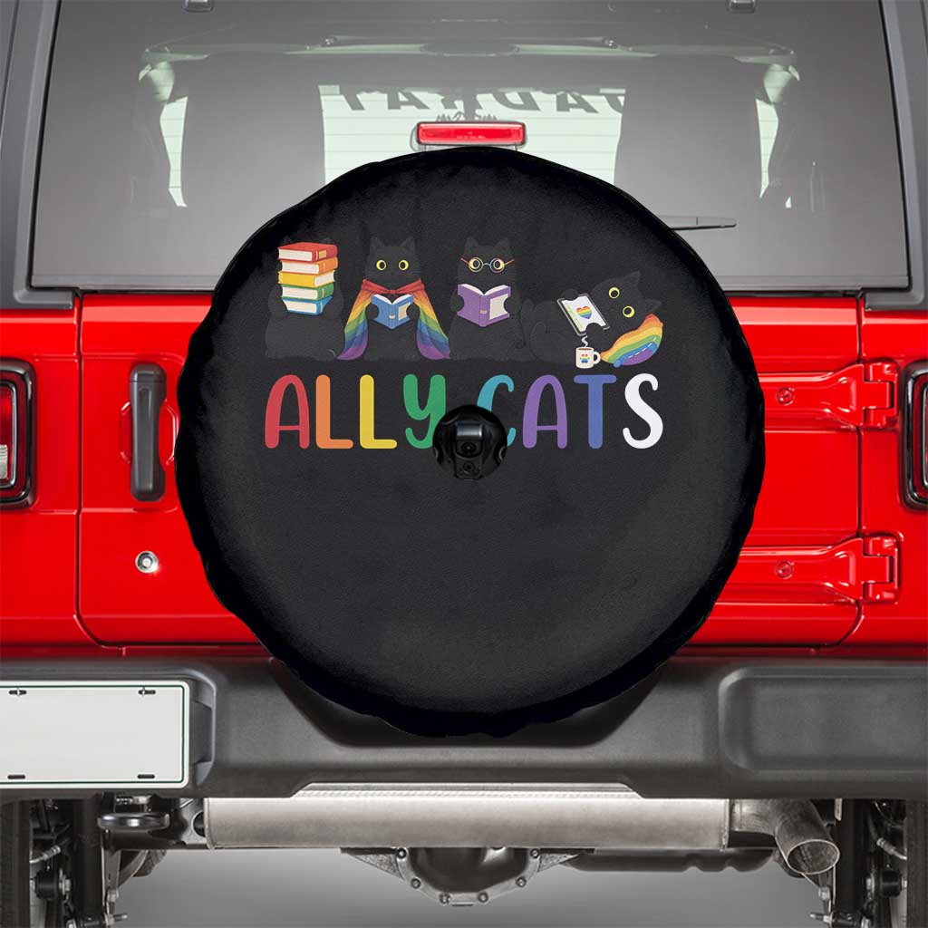 Rainbow Pride Ally Cats Spare Tire Cover LGBTQ Inclusion Cat Lover Gift TS14 Black Print Your Wear