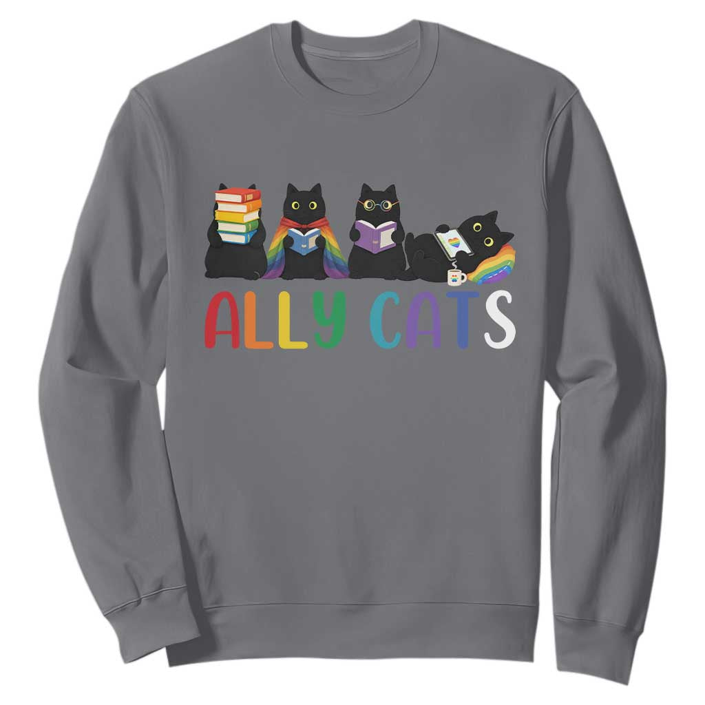 Rainbow Pride Ally Cats Sweatshirt LGBTQ Inclusion Cat Lover Gift TS14 Charcoal Print Your Wear