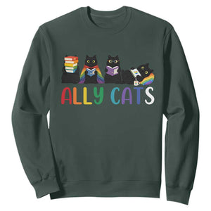 Rainbow Pride Ally Cats Sweatshirt LGBTQ Inclusion Cat Lover Gift TS14 Dark Forest Green Print Your Wear
