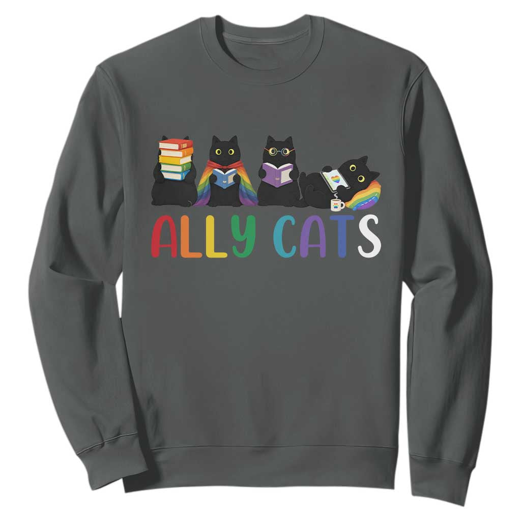 Rainbow Pride Ally Cats Sweatshirt LGBTQ Inclusion Cat Lover Gift TS14 Dark Heather Print Your Wear
