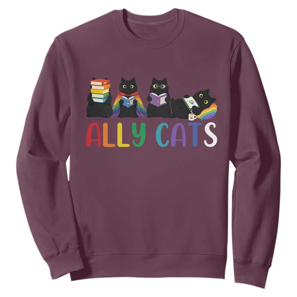 Rainbow Pride Ally Cats Sweatshirt LGBTQ Inclusion Cat Lover Gift TS14 Maroon Print Your Wear