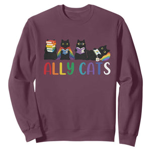 Rainbow Pride Ally Cats Sweatshirt LGBTQ Inclusion Cat Lover Gift TS14 Maroon Print Your Wear