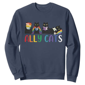 Rainbow Pride Ally Cats Sweatshirt LGBTQ Inclusion Cat Lover Gift TS14 Navy Print Your Wear