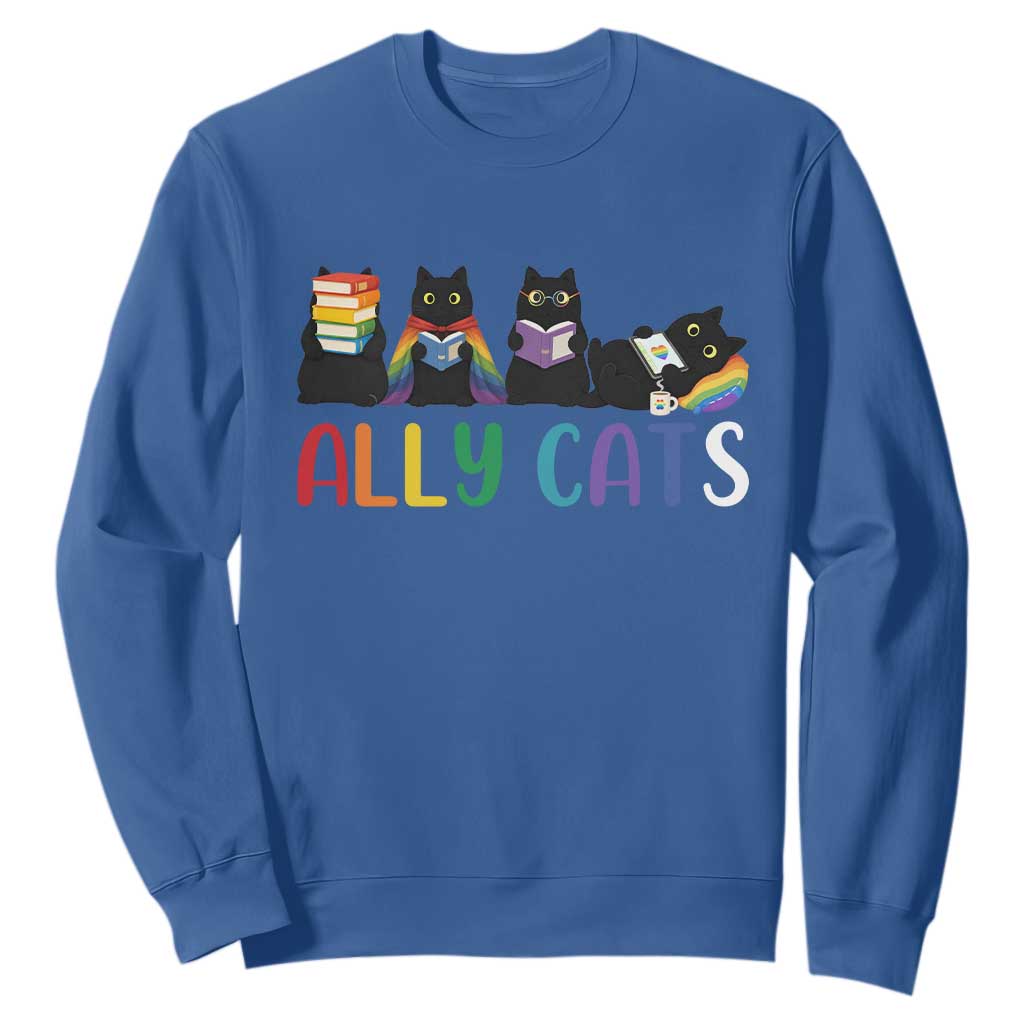Rainbow Pride Ally Cats Sweatshirt LGBTQ Inclusion Cat Lover Gift TS14 Royal Blue Print Your Wear