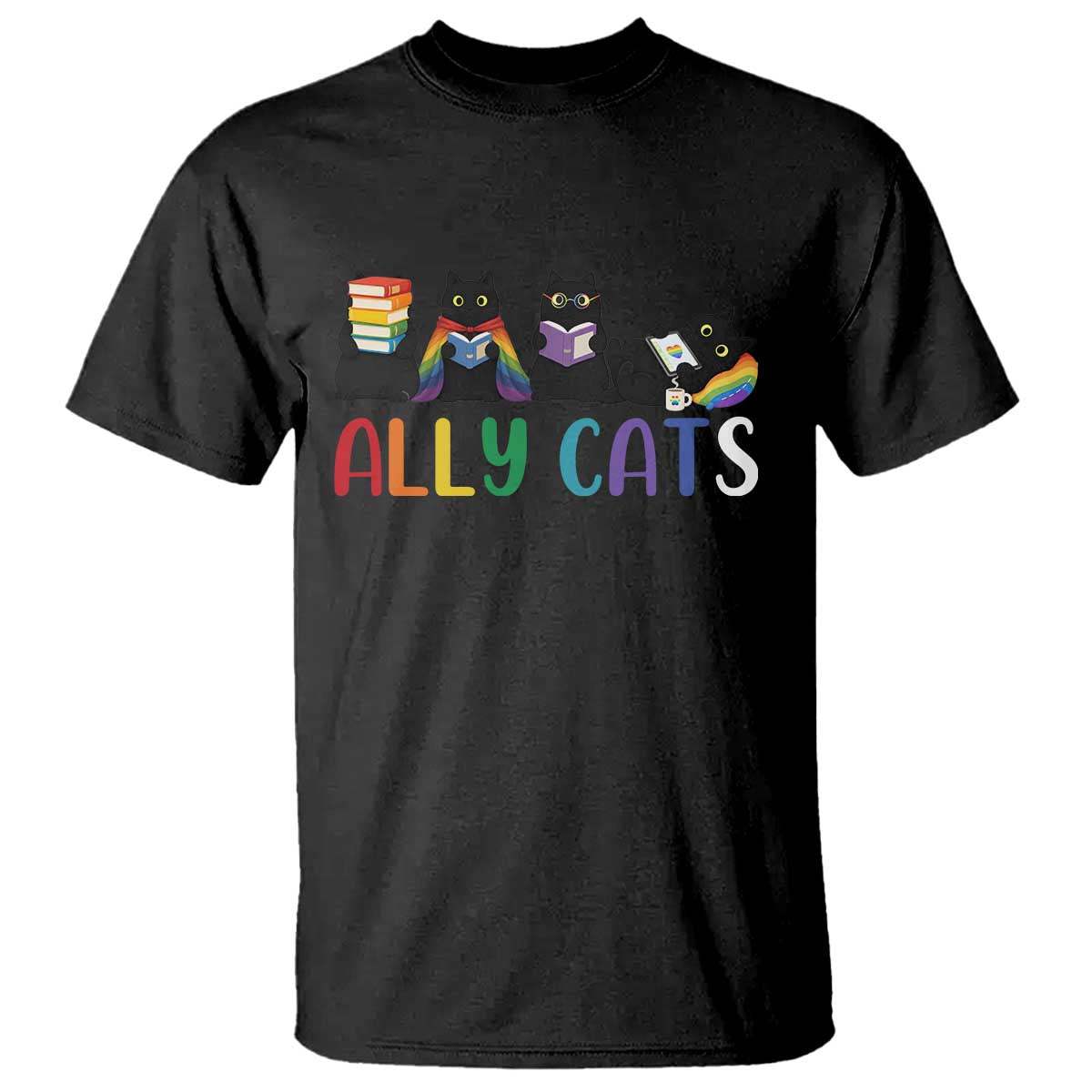 Rainbow Pride Ally Cats T Shirt LGBTQ Inclusion Cat Lover Gift TS14 Black Print Your Wear