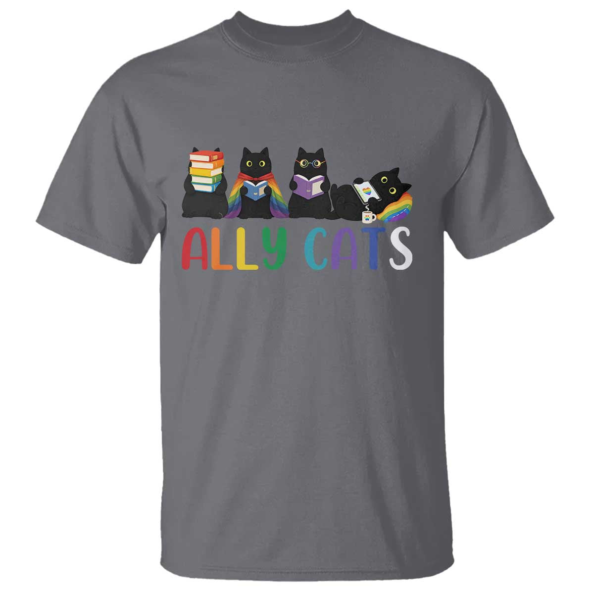 Rainbow Pride Ally Cats T Shirt LGBTQ Inclusion Cat Lover Gift TS14 Charcoal Print Your Wear
