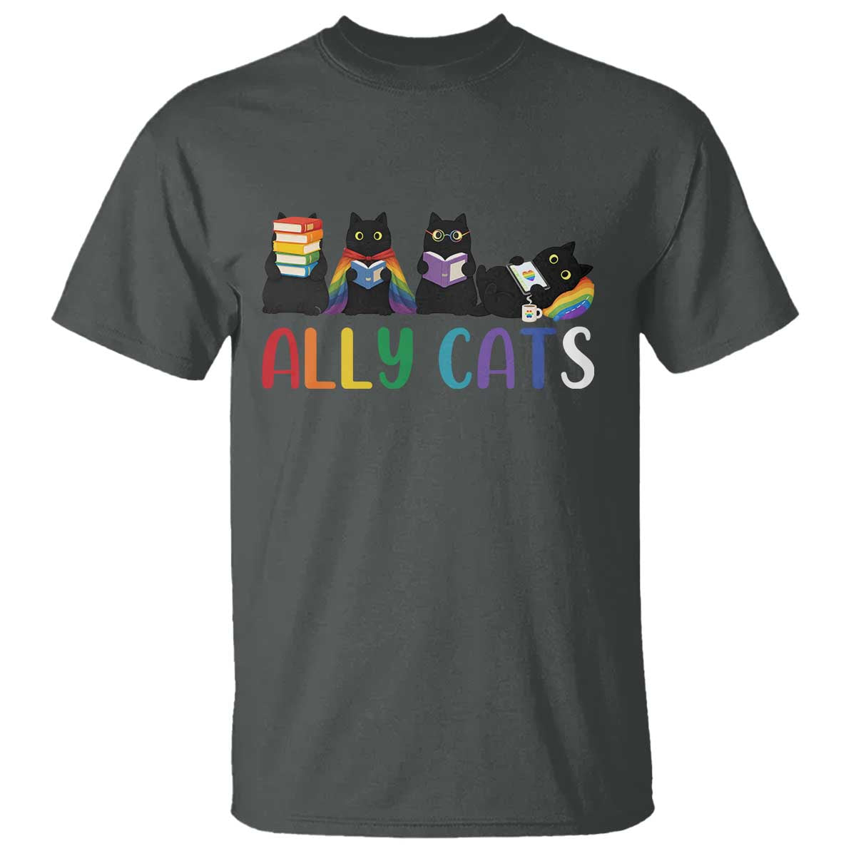 Rainbow Pride Ally Cats T Shirt LGBTQ Inclusion Cat Lover Gift TS14 Dark Heather Print Your Wear
