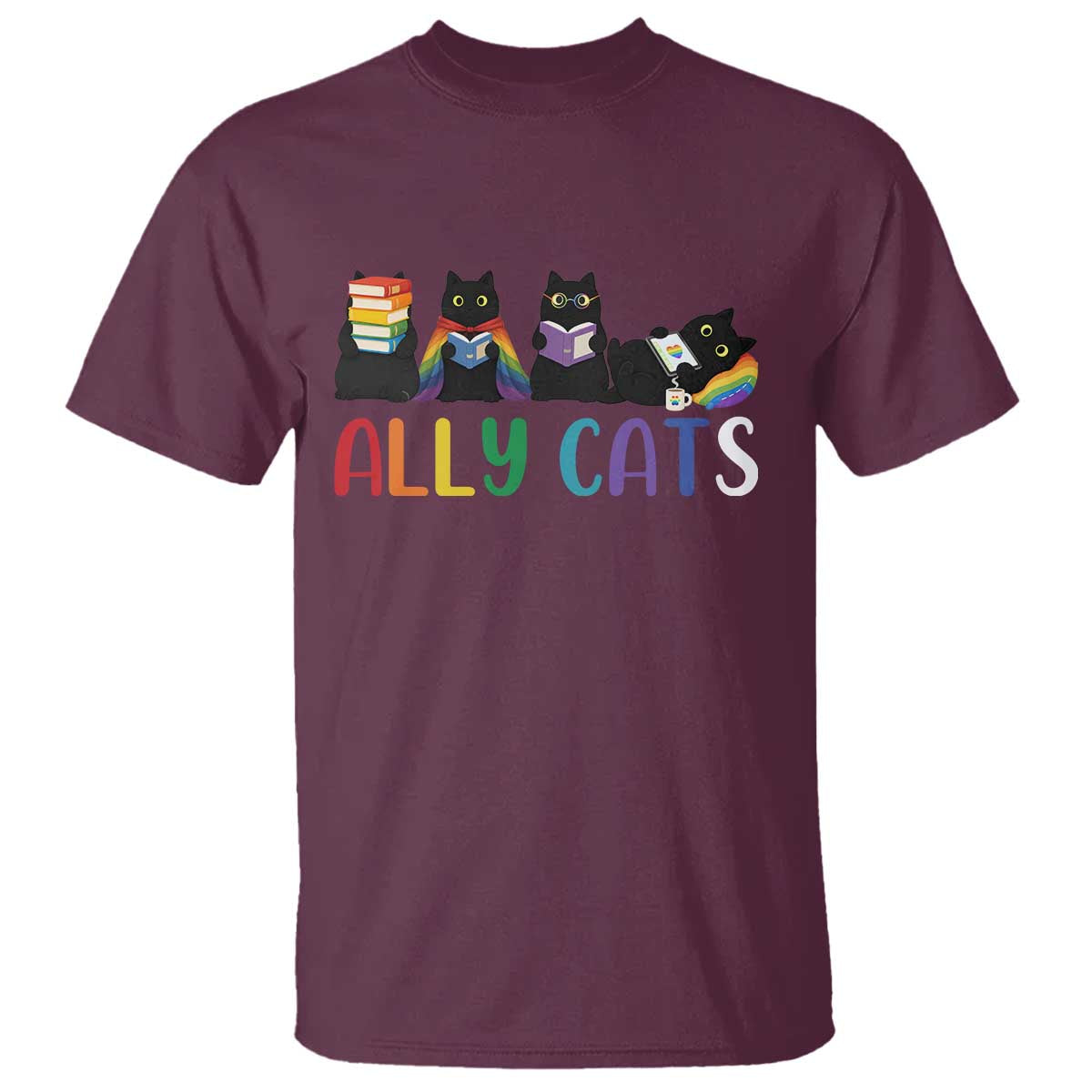 Rainbow Pride Ally Cats T Shirt LGBTQ Inclusion Cat Lover Gift TS14 Maroon Print Your Wear